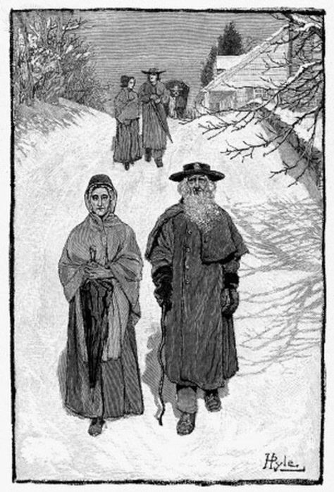 DUNKERS AT EPHRATA, 1880. - German Baptists on their way to the meeting at Ephrata, Pennsylvania. Wood engraving after Howard Pyle, c1880.