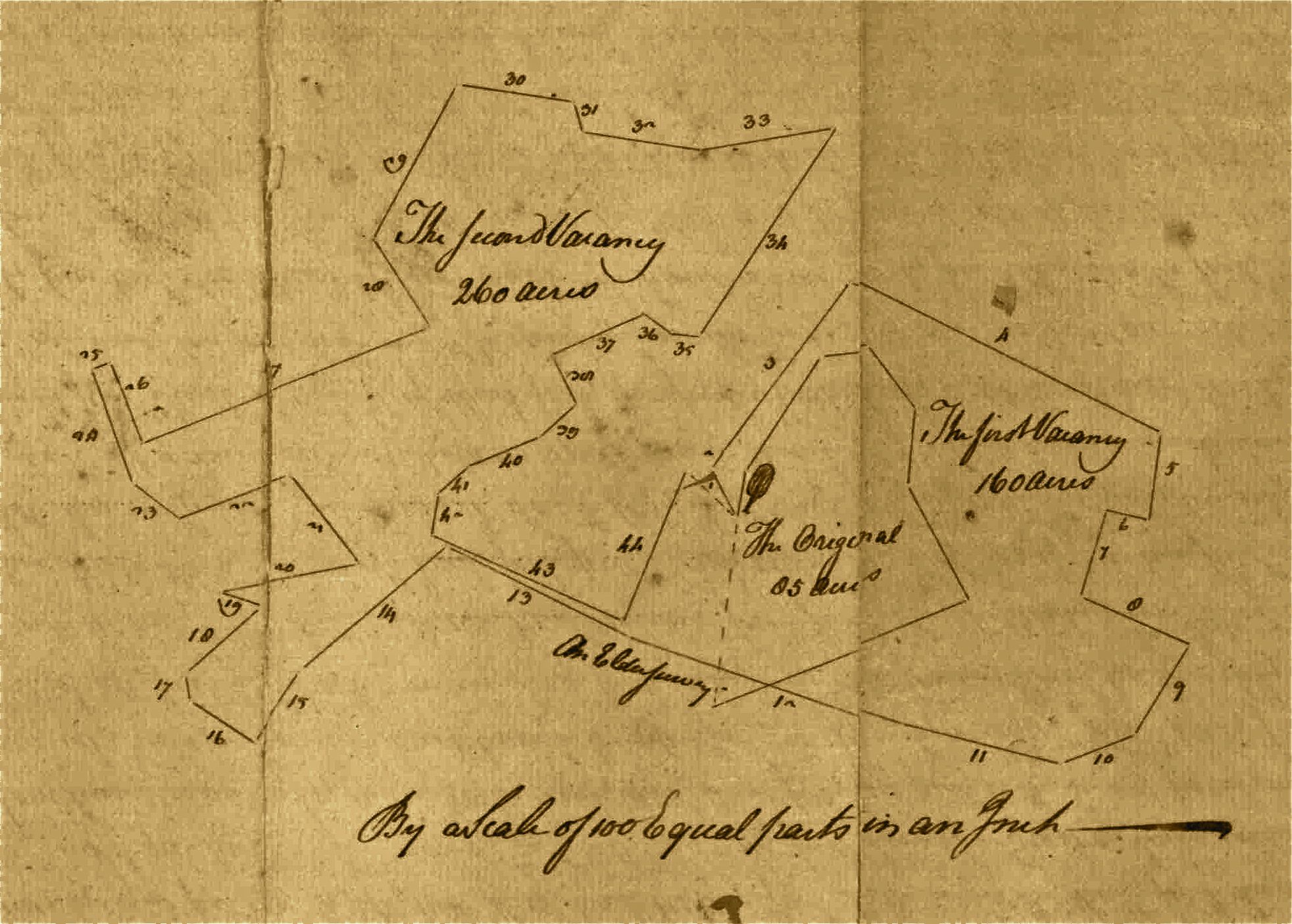 Resurvey on Clalands Contrivance, Jacob Broomback, 505 acres, surveyed Dec 10, 1759; patented 4-18-1763; MSA S1197-3790, p. 3-dsl03790-3 - Version 4