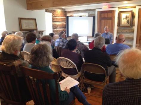 The crowd in CI's charming and authentic frontier log house that serves as their Visitors' Center.  Many thanks to Executive Director Heather Wade for the early invitation to speak. 